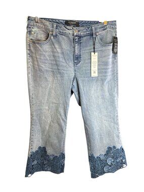 Liverpool Hannah Crop Flare Indigo Crochet Capris Size 16/33 Spring Summer NWT